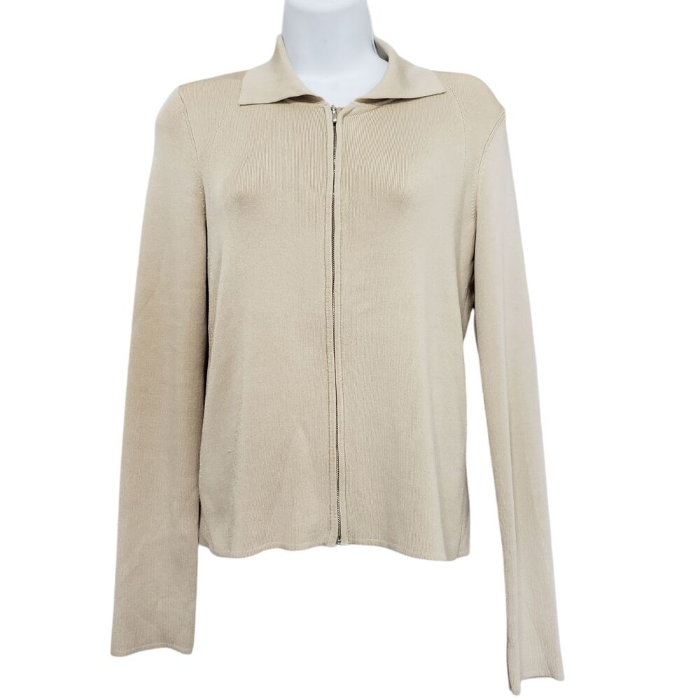 Vtg Collection Fifty Nine Silk Zip Cardigan Sweater Small Collared Y2K Preppy - Picture 2 of 11